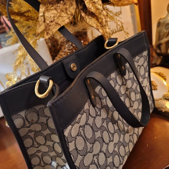 Coach denim look tote with coach chain. Includes chain extender - Picture 1 of 13